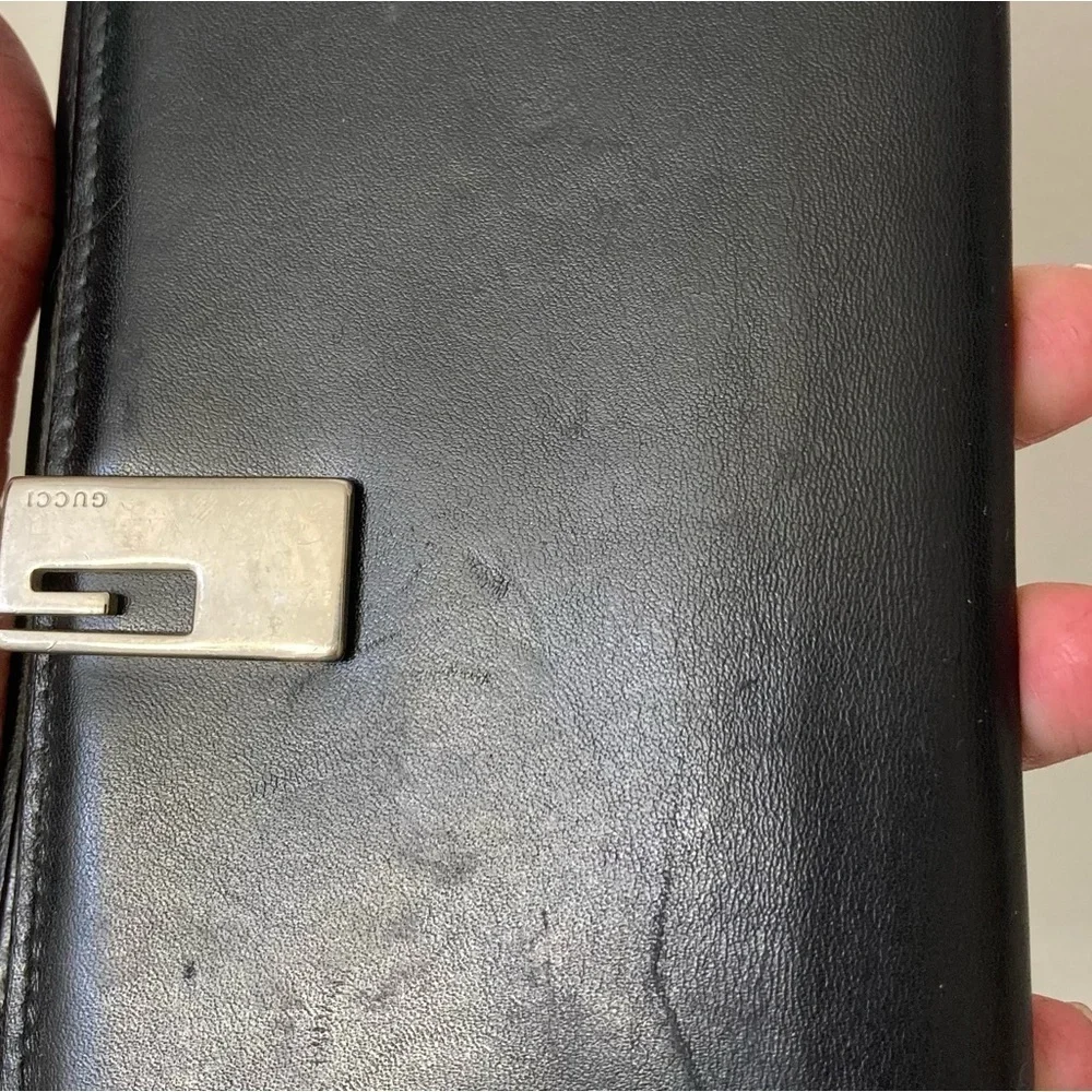 Gucci black leather vintage bling unisex wallet